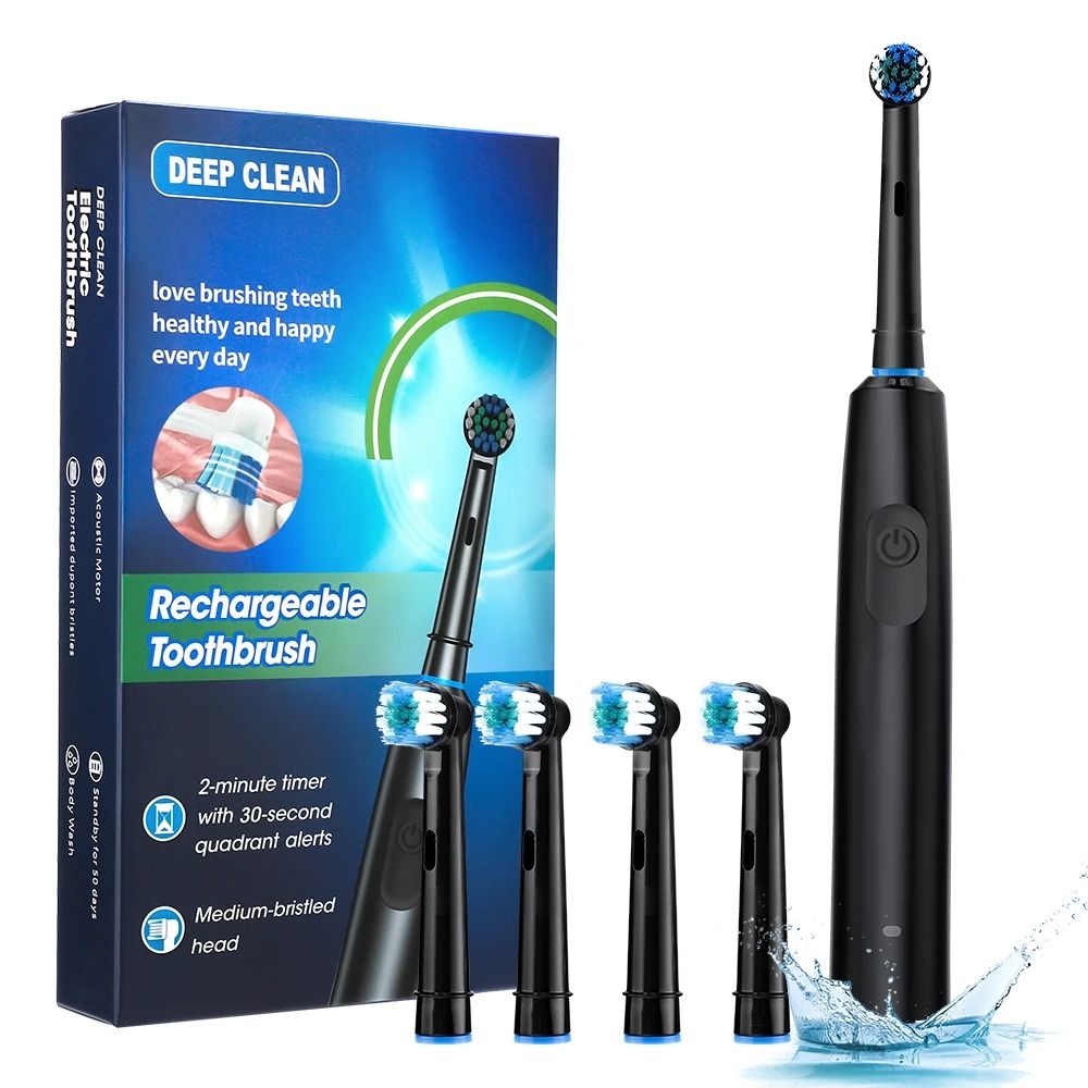 Smart Rotating Electric Toothbrush Rechargeable With 4 Heads And 5 Modes For Teeth Whitening 7
