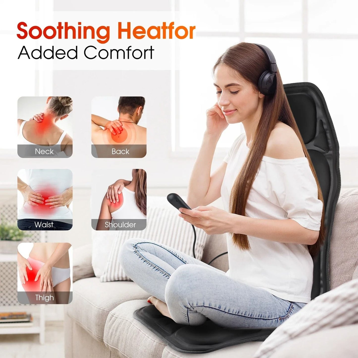 Electric Back Massager Cushion With Heat And Vibration For Full Body Relief 2