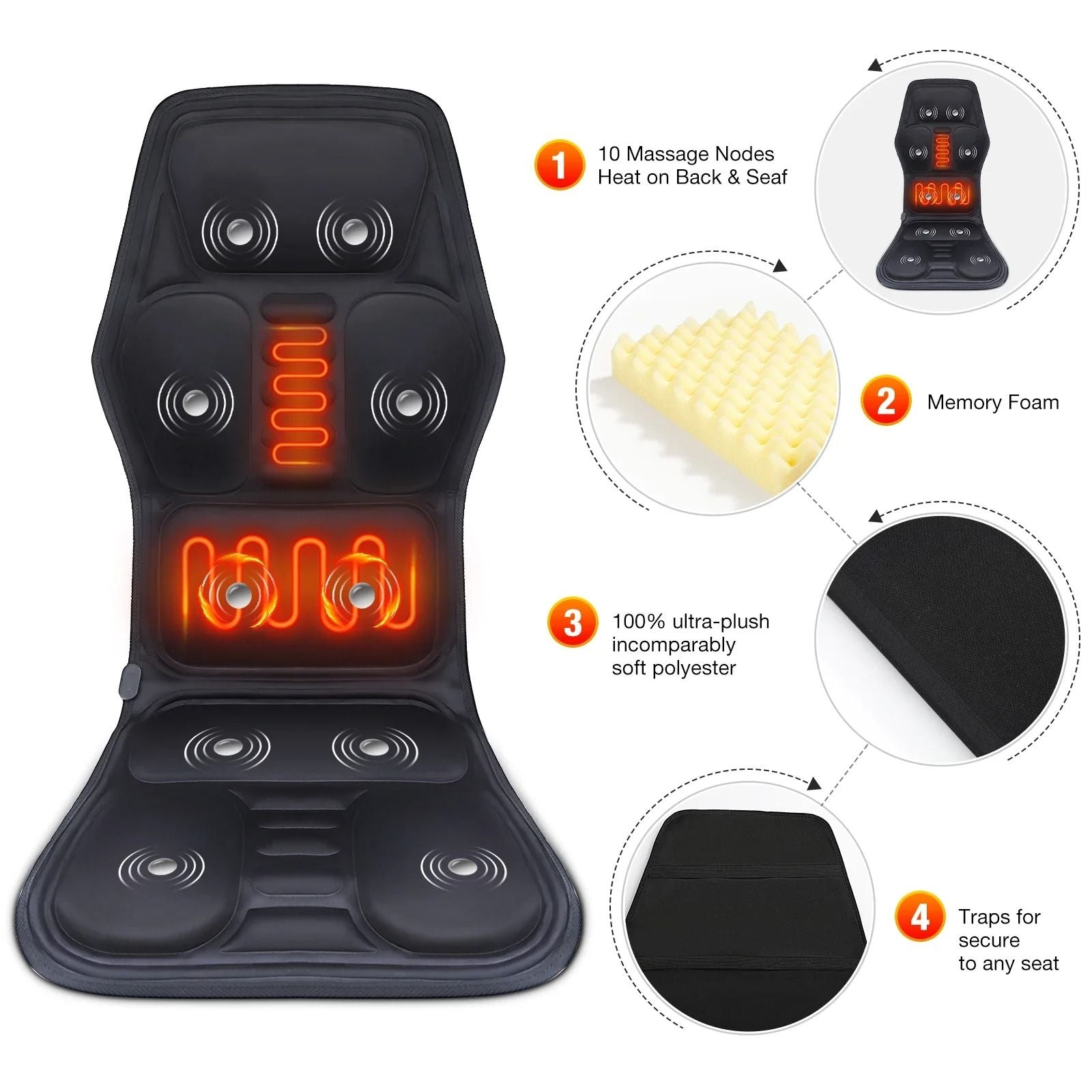 Electric Back Massager Cushion With Heat And Vibration For Full Body Relief 4
