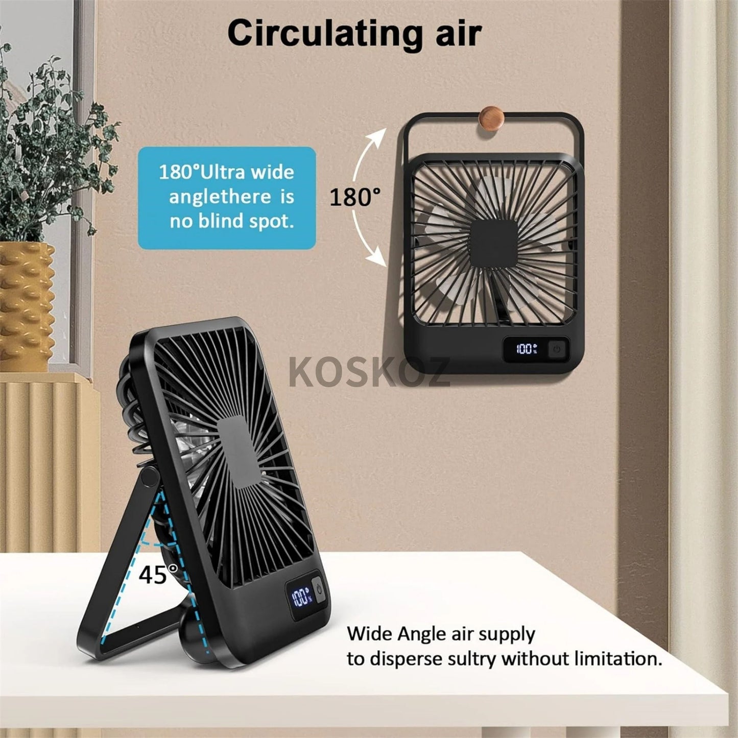 Portable USB Rechargeable Desk Fan With 180 Foldable Tilt And 5 Speeds 2
