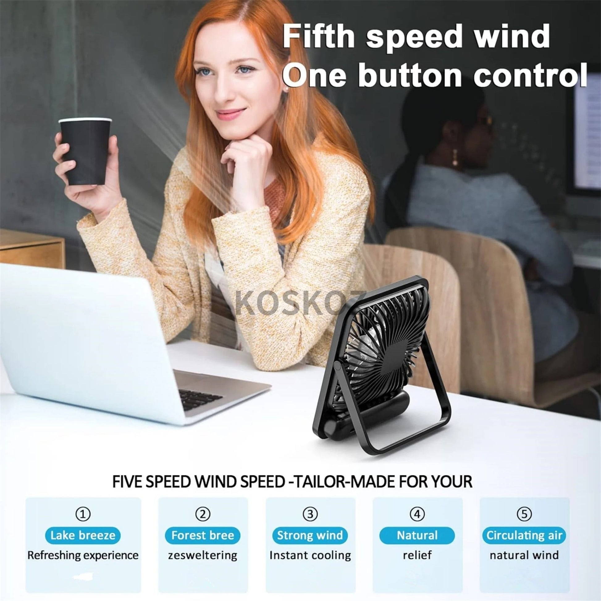 Portable USB Rechargeable Desk Fan With 180 Foldable Tilt And 5 Speeds 4