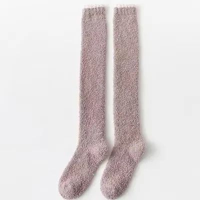 Cozy Winter Coral Fleece Over Knee High Socks For Women Soft Plush Thigh High Warm Sleep Socks 5