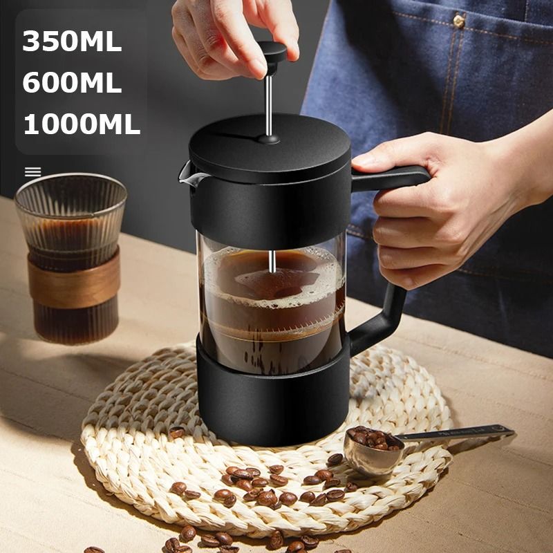 French Press Coffee Maker Borosilicate Glass with Stainless Steel Filter
