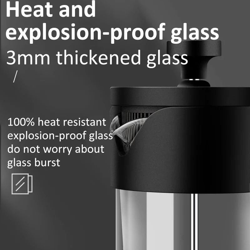French Press Coffee Maker Borosilicate Glass With Stainless Steel Filter 4