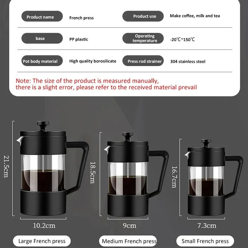 French Press Coffee Maker Borosilicate Glass With Stainless Steel Filter 5