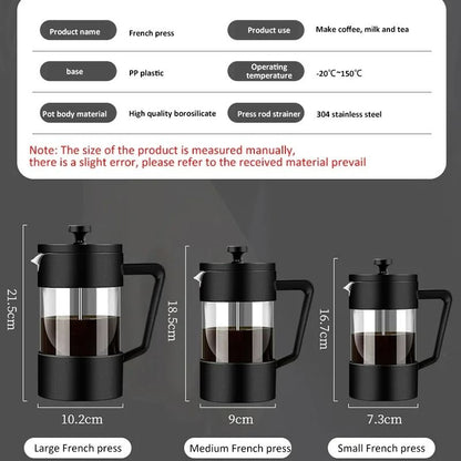 French Press Coffee Maker Borosilicate Glass With Stainless Steel Filter 5