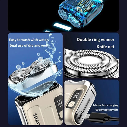 Travel Electric Shaver For Men Portable Rechargeable Rotary Razor With Magnetic Blade Head 3