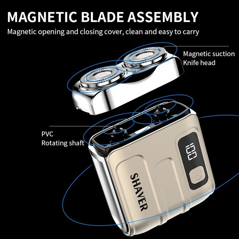 Travel Electric Shaver For Men Portable Rechargeable Rotary Razor With Magnetic Blade Head 4