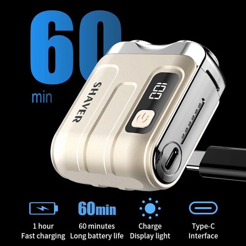 Travel Electric Shaver For Men Portable Rechargeable Rotary Razor With Magnetic Blade Head 5
