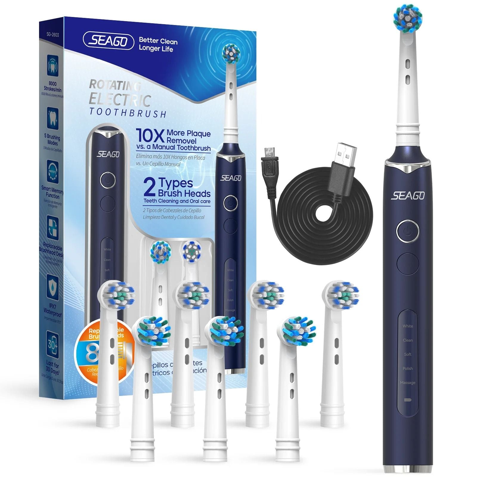 Rotating Electric Toothbrush With 8 Heads 5 Modes And Smart Timer 9