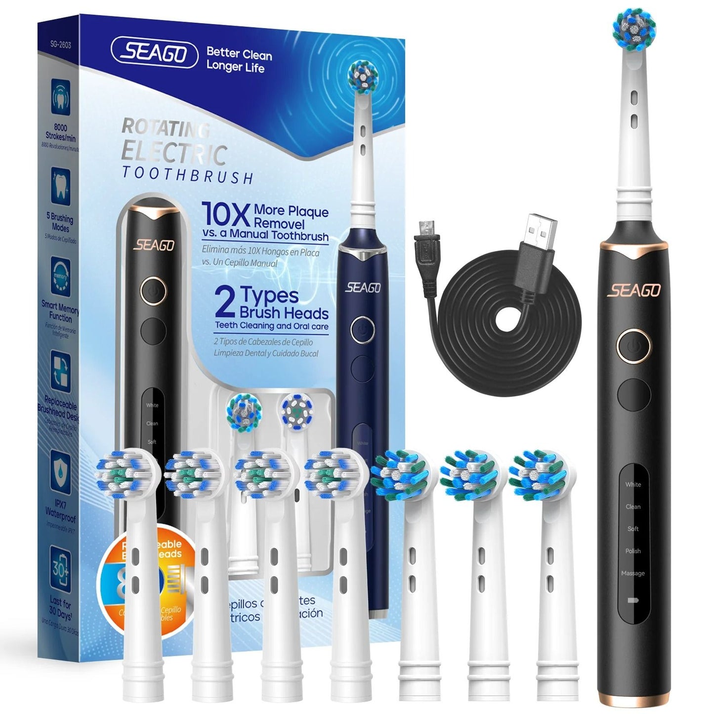 Rotating Electric Toothbrush With 8 Heads 5 Modes And Smart Timer 7