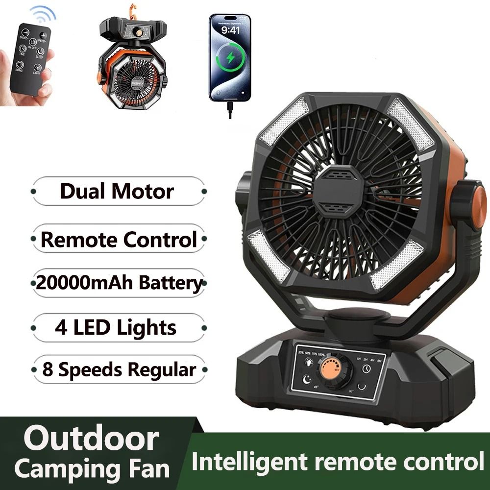 Portable Camping Fan With 20000mAh Battery 8 Speeds And LED Lantern 1