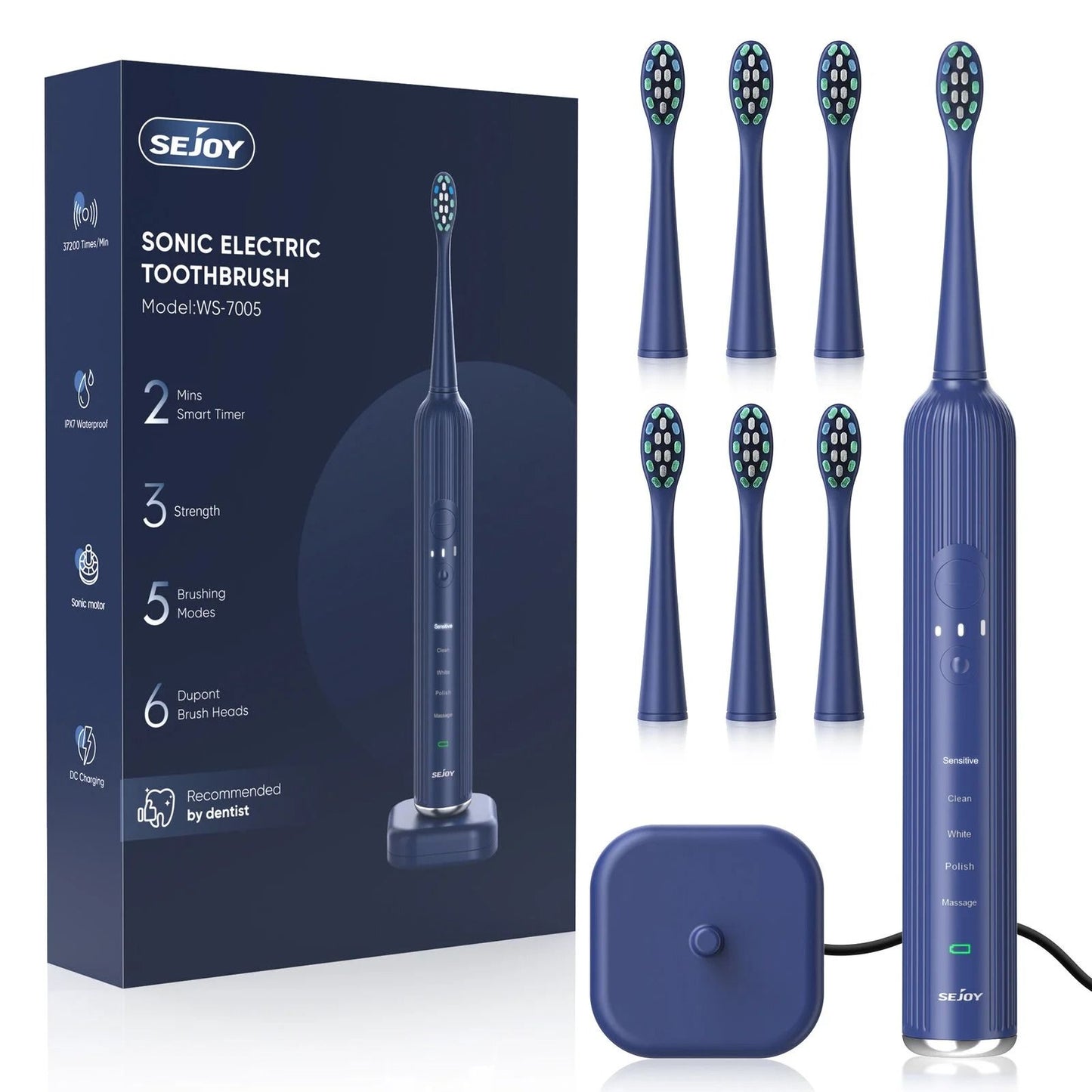 Sonic Electric Toothbrush Rechargeable with 5 Modes and 6 Brush Heads