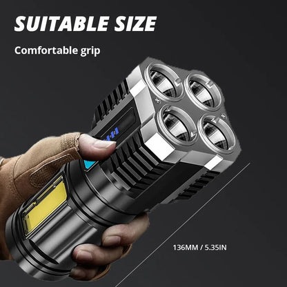 High Power LED Flashlight With COB Side Light Rechargeable Torch 2