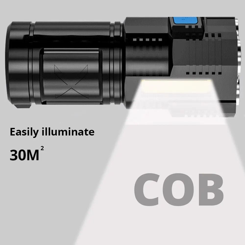 High Power LED Flashlight With COB Side Light Rechargeable Torch 4