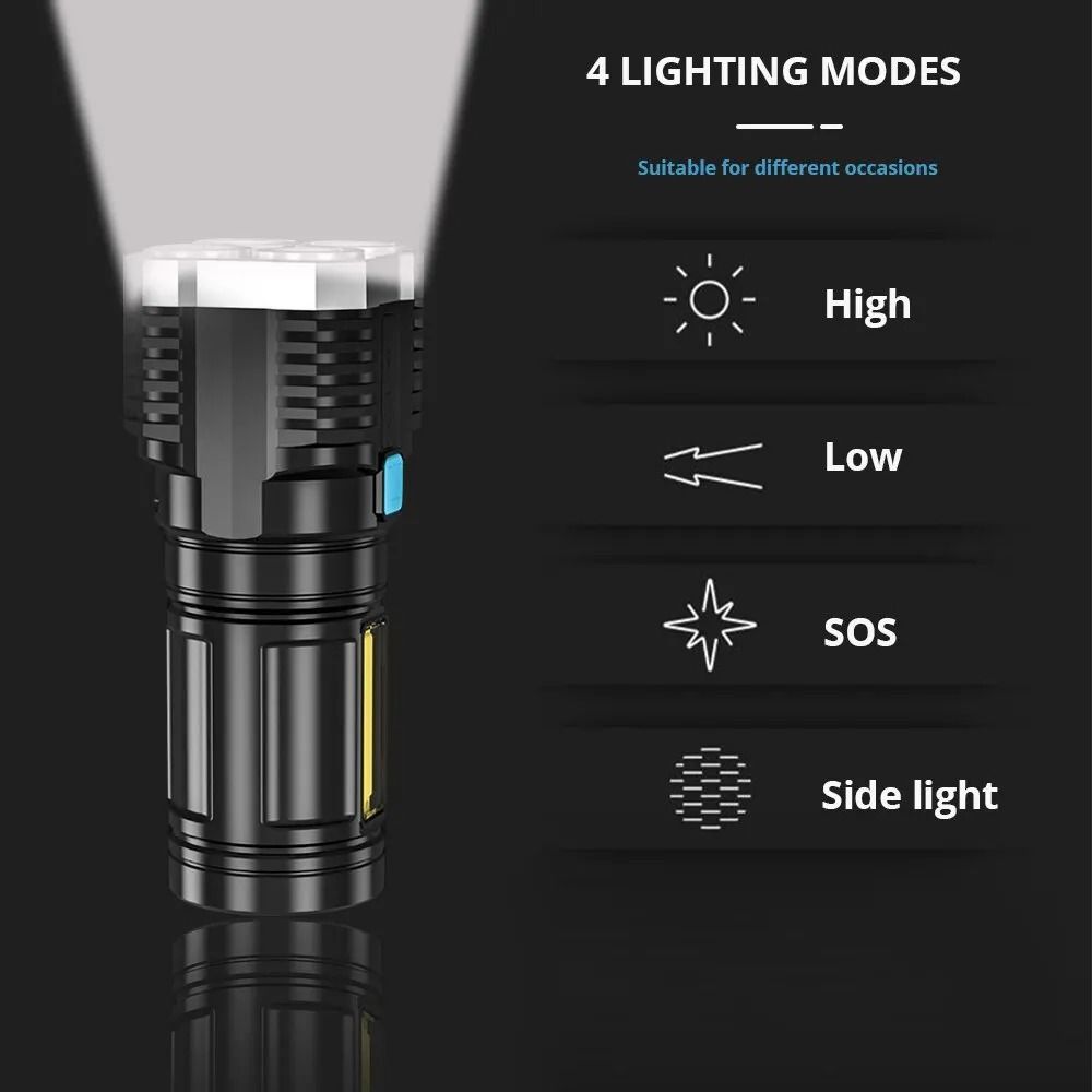 High Power LED Flashlight With COB Side Light Rechargeable Torch 5