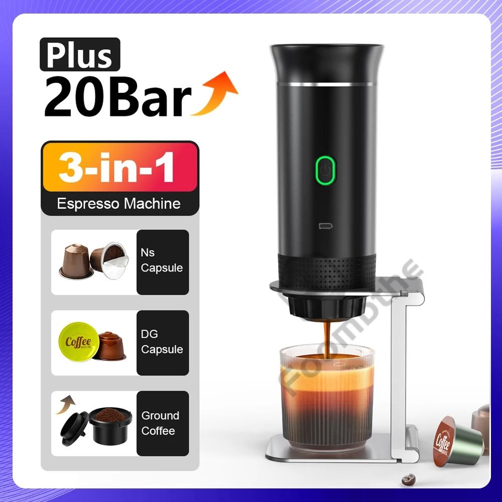 Wireless Portable Espresso Coffee Maker 3 in 1 Capsule and Ground Coffee Travel Machine