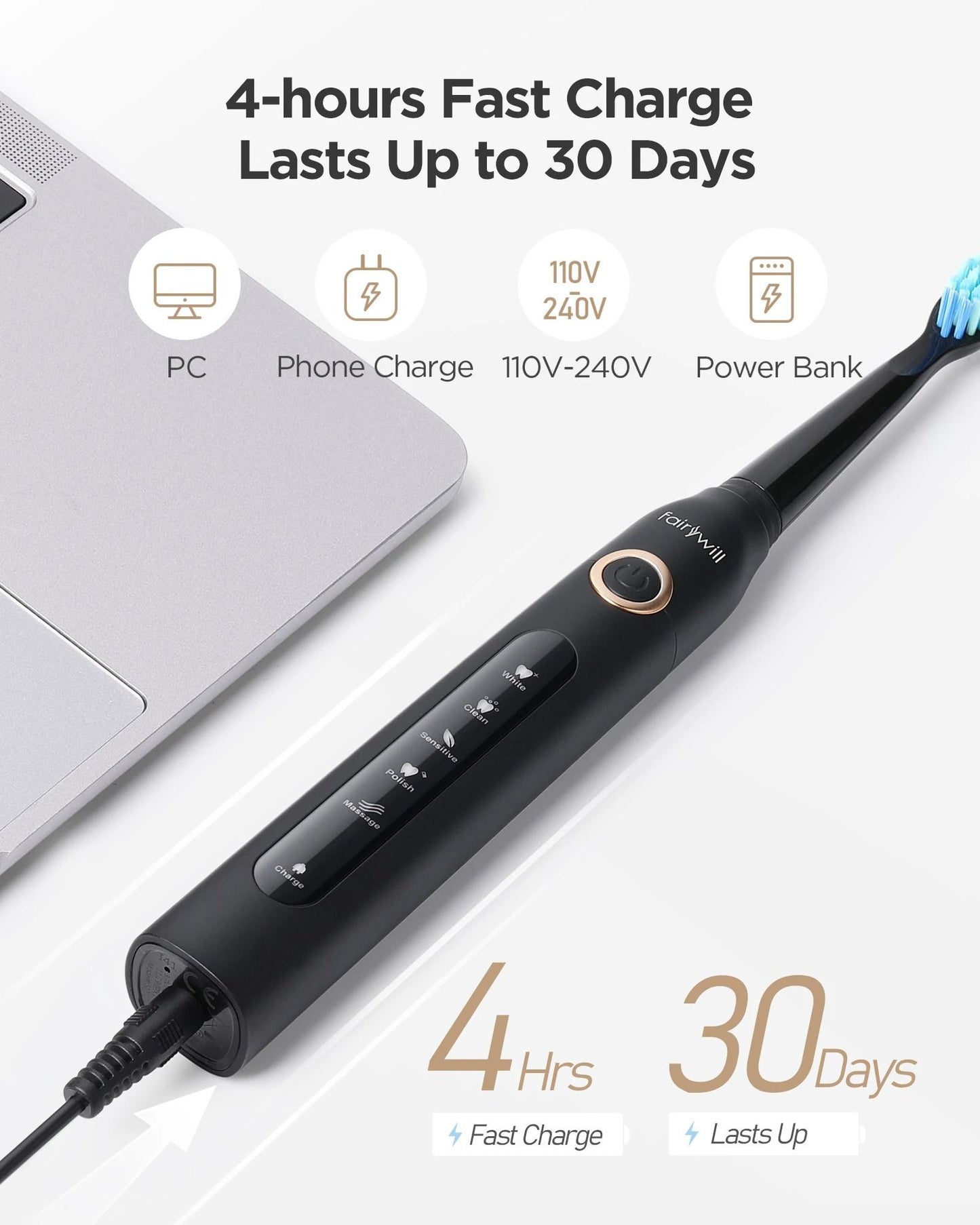 Fairywill Water Dental Flosser And Electric Toothbrush Set With USB Rechargeable Oral Irrigator 6