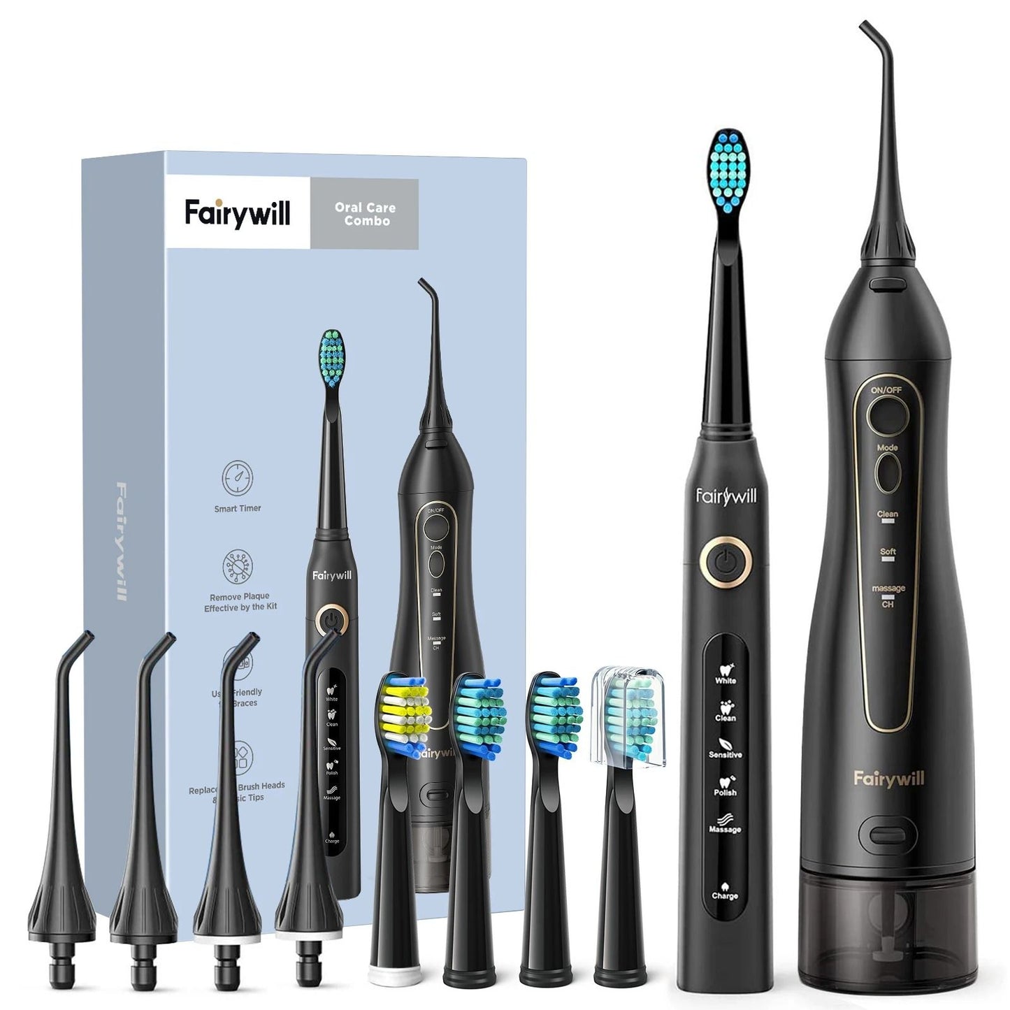 Fairywill Water Dental Flosser And Electric Toothbrush Set With USB Rechargeable Oral Irrigator 8