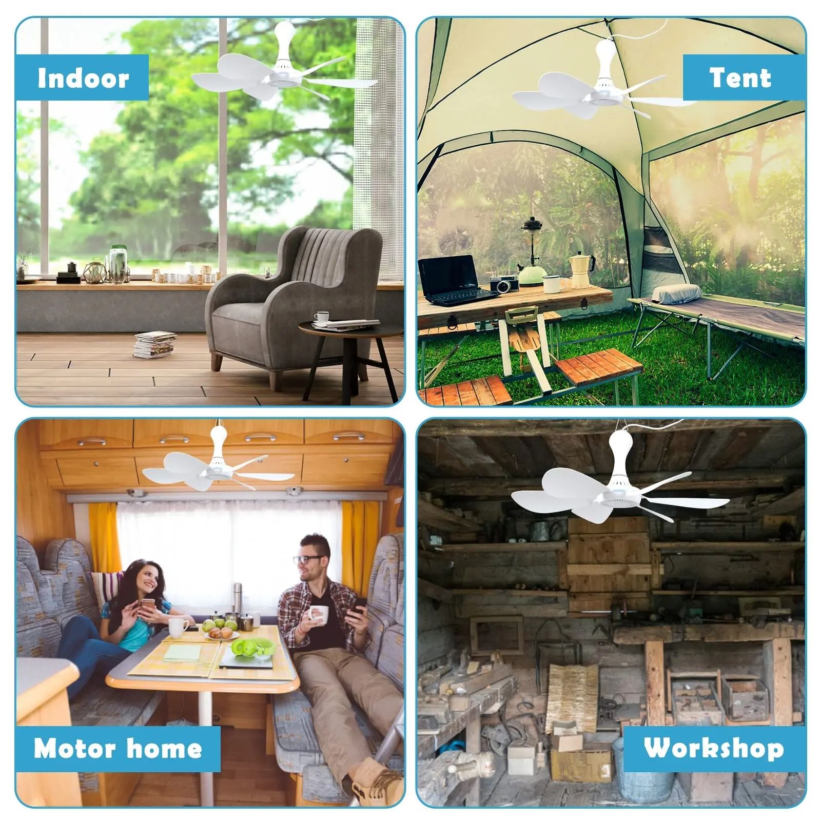 Silent USB Ceiling Fan With 6 Blades Hanging Canopy Fan For Camping Dorm Tent Bedroom 4