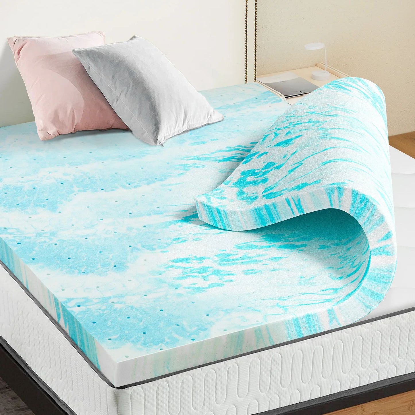 JHK 2-3 Inch Gel Memory Foam Mattress Topper, Full Size Cooling Breathable Bed Topper for Soft Support, Ideal for School