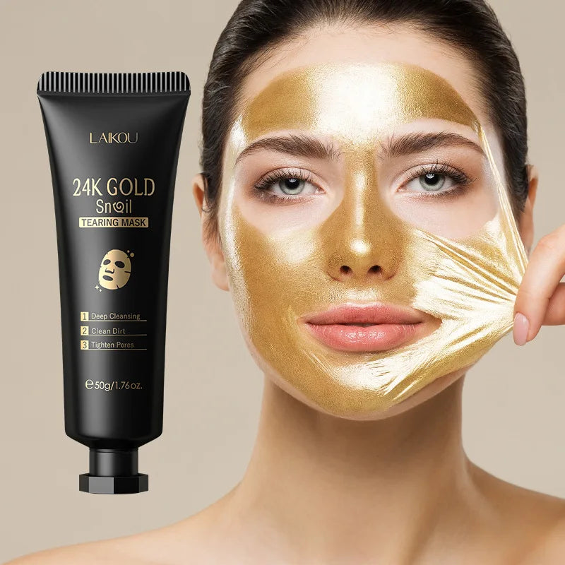 24K Gold Peeling Face Mask, Blackhead Removal Facial Tear Off Mask, Snail Secretion Filtrate Skin Care Anti-Wrinkle
