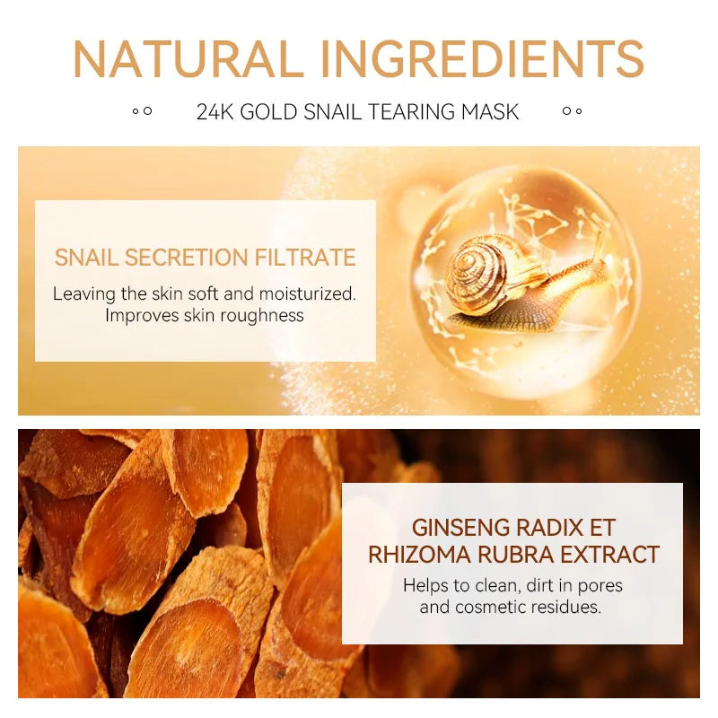 24K Gold Peeling Face Mask Blackhead Removal Facial Tear Off Mask Snail Secretion Filtrate Skin Car 3