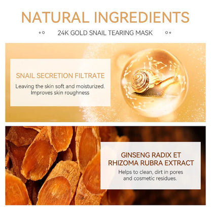 24K Gold Peeling Face Mask Blackhead Removal Facial Tear Off Mask Snail Secretion Filtrate Skin Car 3