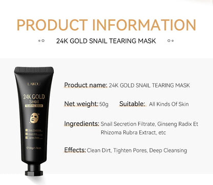 24K Gold Peeling Face Mask Blackhead Removal Facial Tear Off Mask Snail Secretion Filtrate Skin Car 4