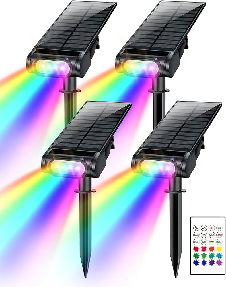 Upgraded Solar Landscape Spotlights – Waterproof RGB & Warm White Lights for Outdoor Driveway and Garden