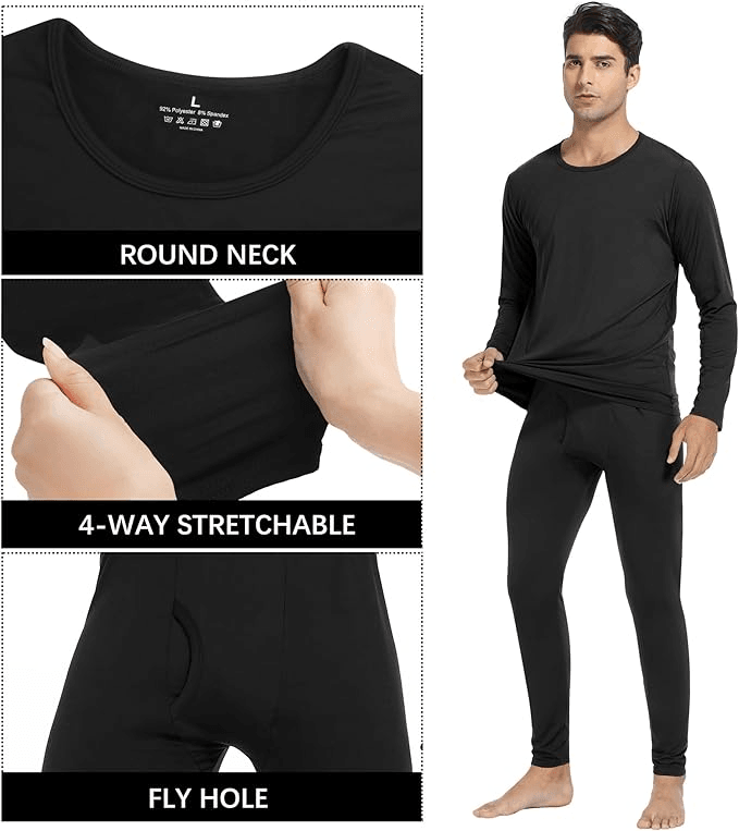 2pcs Mens Solid Color Thermal Underwear Set For Fall And Winter 4