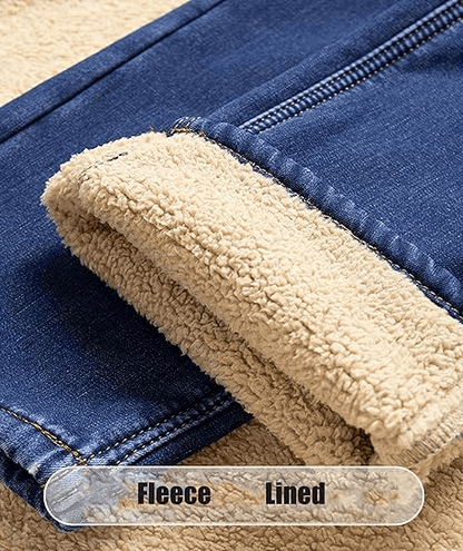 Winter Fleece Lined Denim Pants For Men Warm High Waist Straight Fit 1