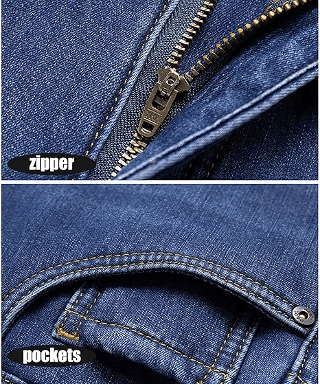Winter Fleece Lined Denim Pants For Men Warm High Waist Straight Fit 2