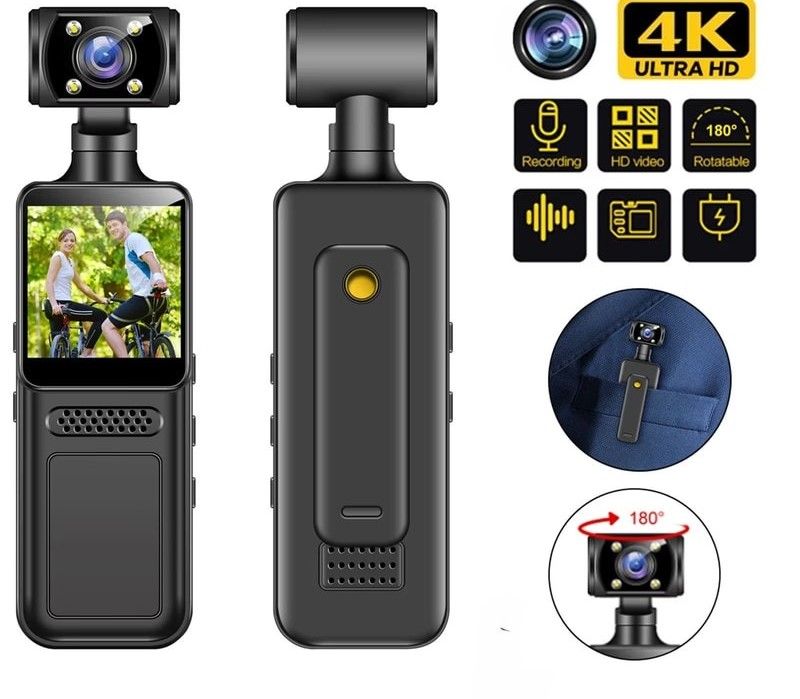 8K HD Pocket Camera – 180° Rotating Mini Handheld Camera with Night Vision for Outdoor Sports & Travel