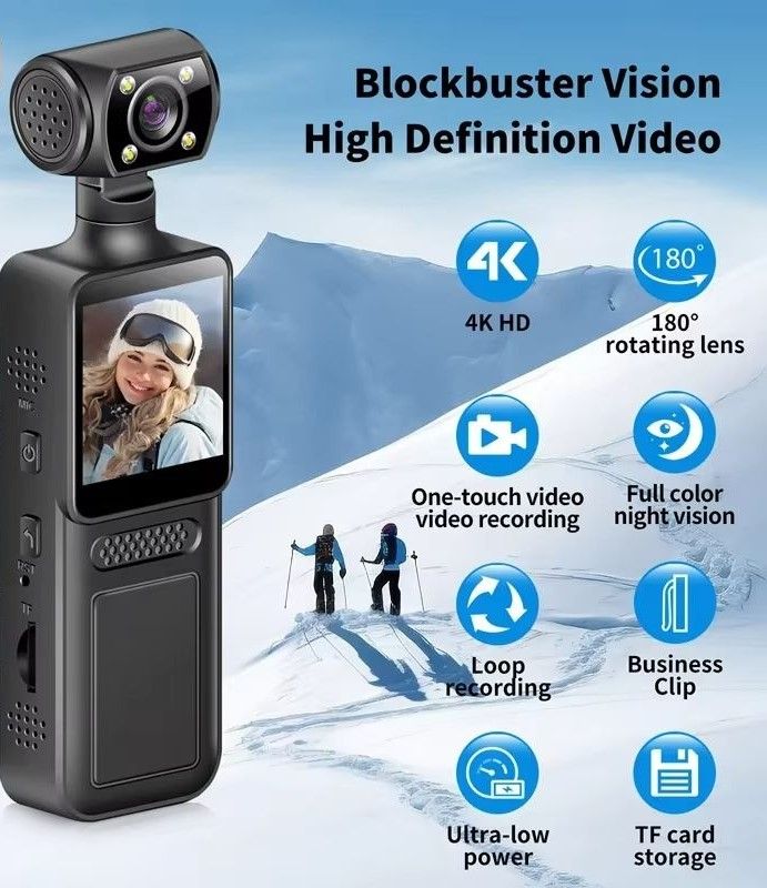 8K HD Pocket Camera  180 Rotating Mini Handheld Camera With Night Vision For Outdoor Sports  Travel 1