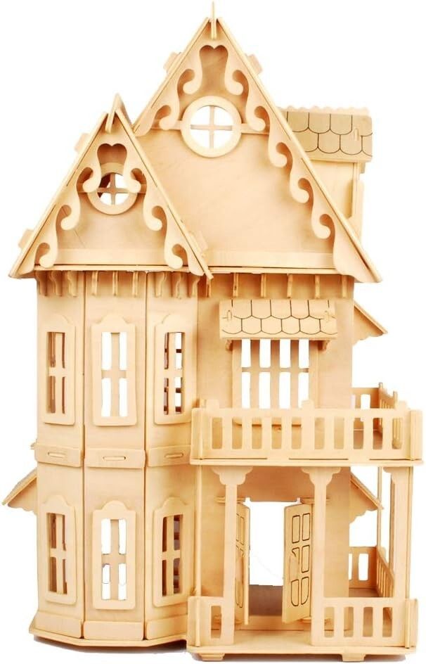 DIY Doll House Villa Model Assembled Miniature Dollhouse Wood 3D Puzzle House Pretend Play Educatio 6