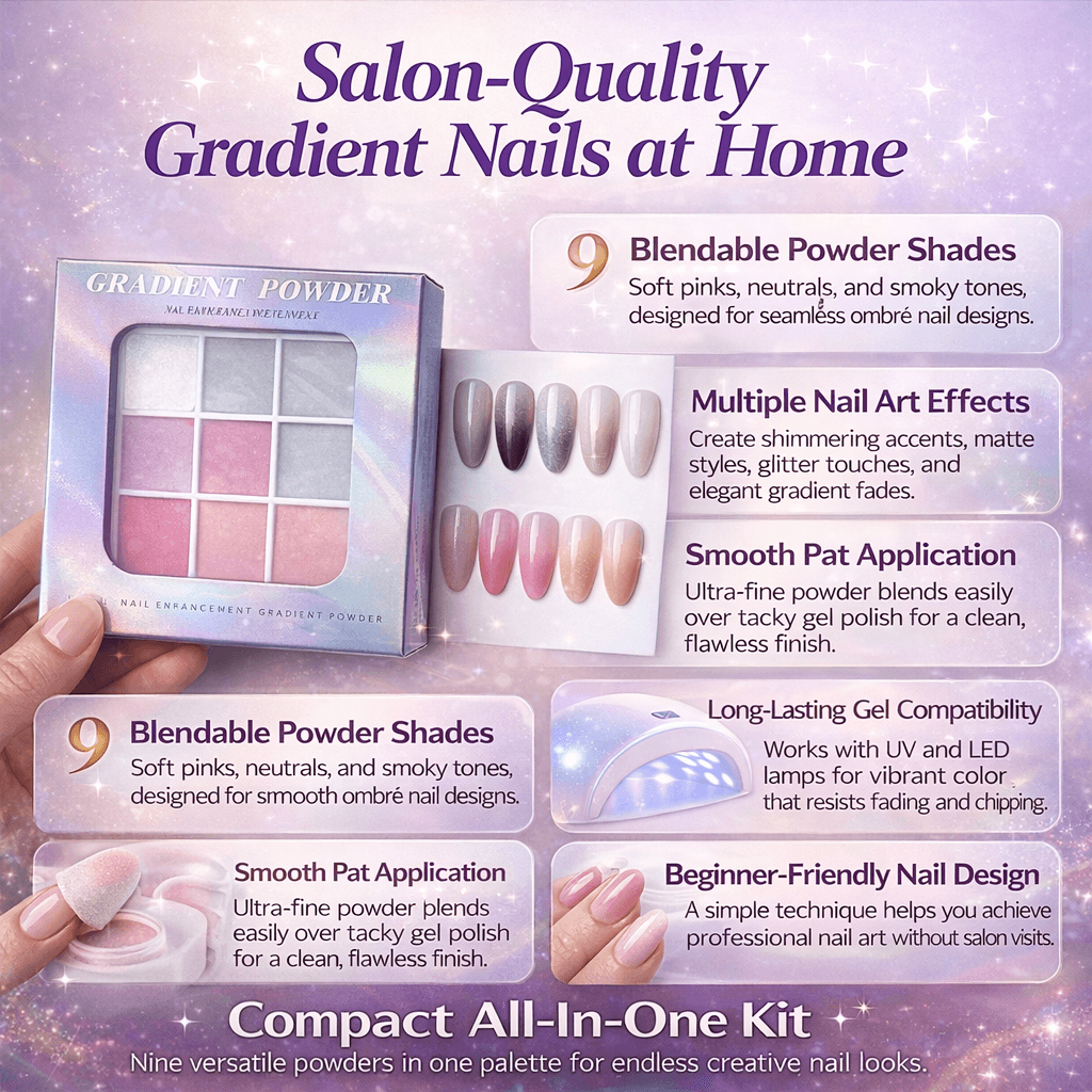 9Color UV Nail Powder Kit  Matte Shimmer  Gradient Effects For DIY Manicures 6