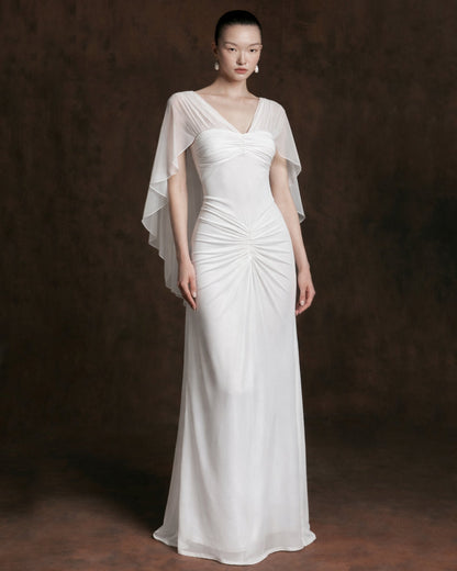 Mary Rose Maxi Dress with Shawl White