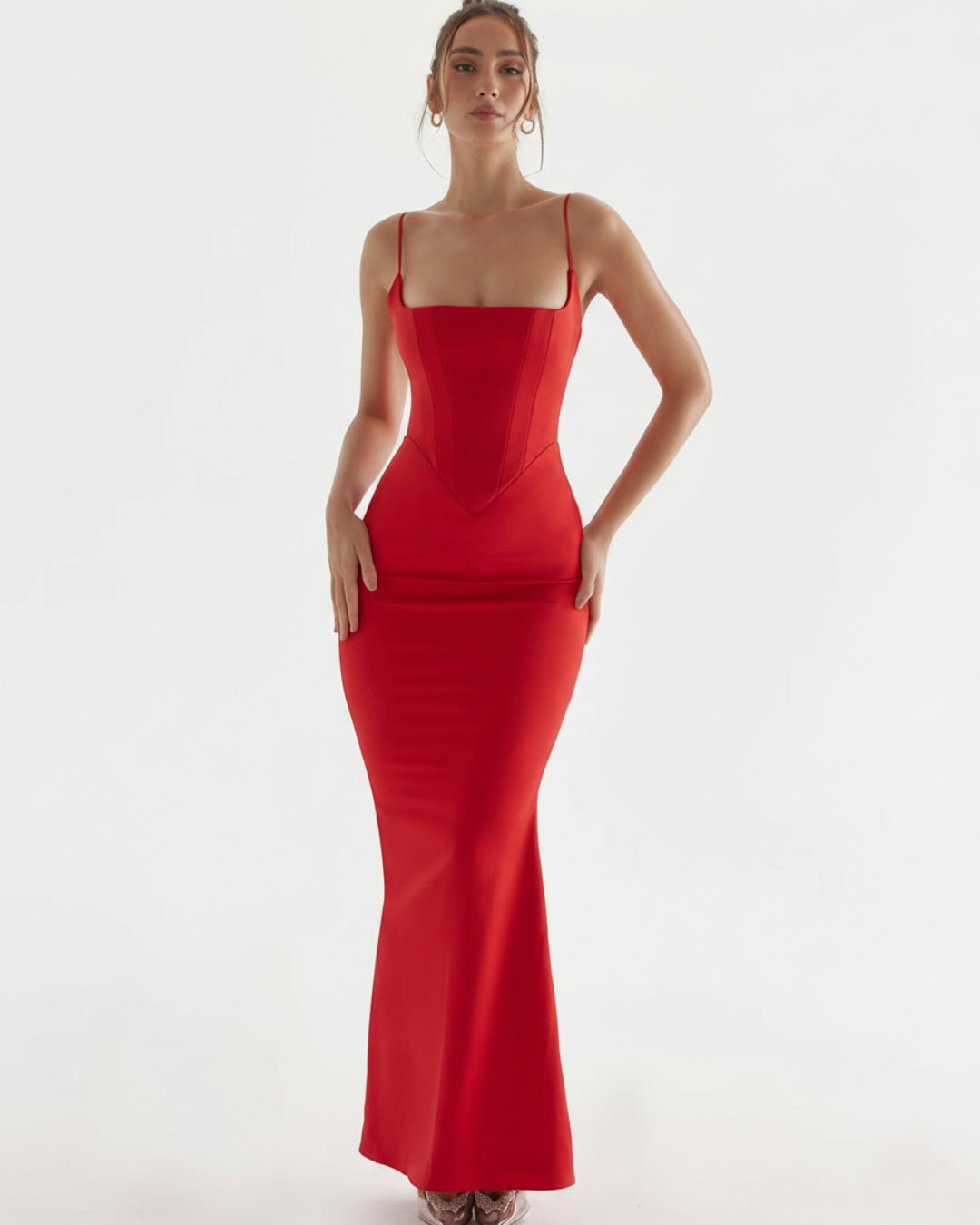 Olivette Satin Corset Maxi Dress Red