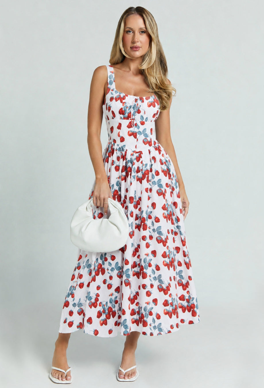 Balia Linen Strawberry Print Midi Dress