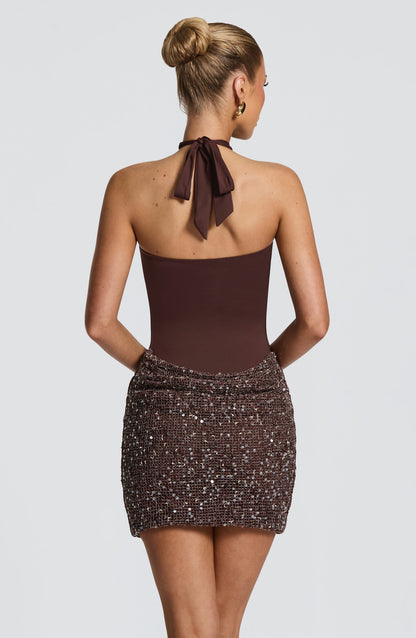 Solea Mini Dress - Plum Brown