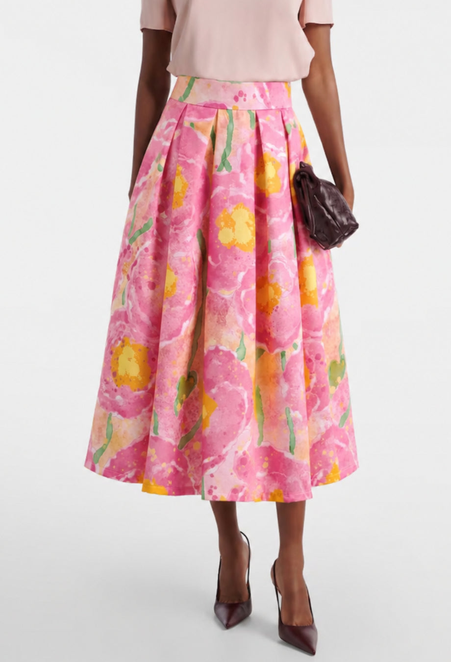 Sydni Pink Vintage Floral Midi Skirt