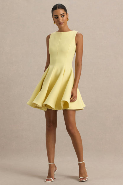 Gabrielle | Lemon Boat-Neck Skater Mini Dress