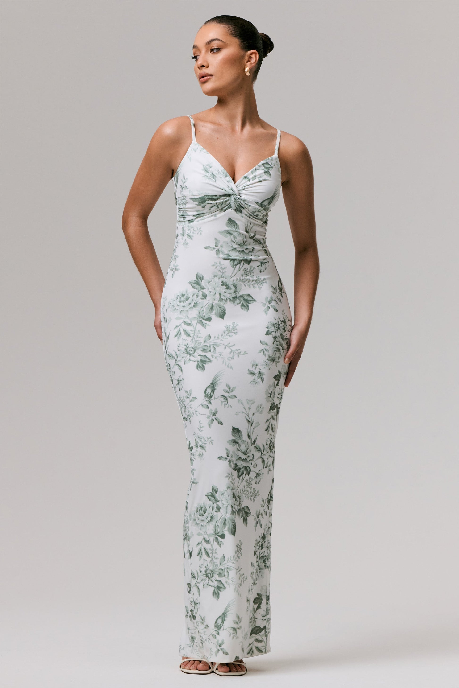 Luz | Green Porcelain Print Strappy Maxi Dress