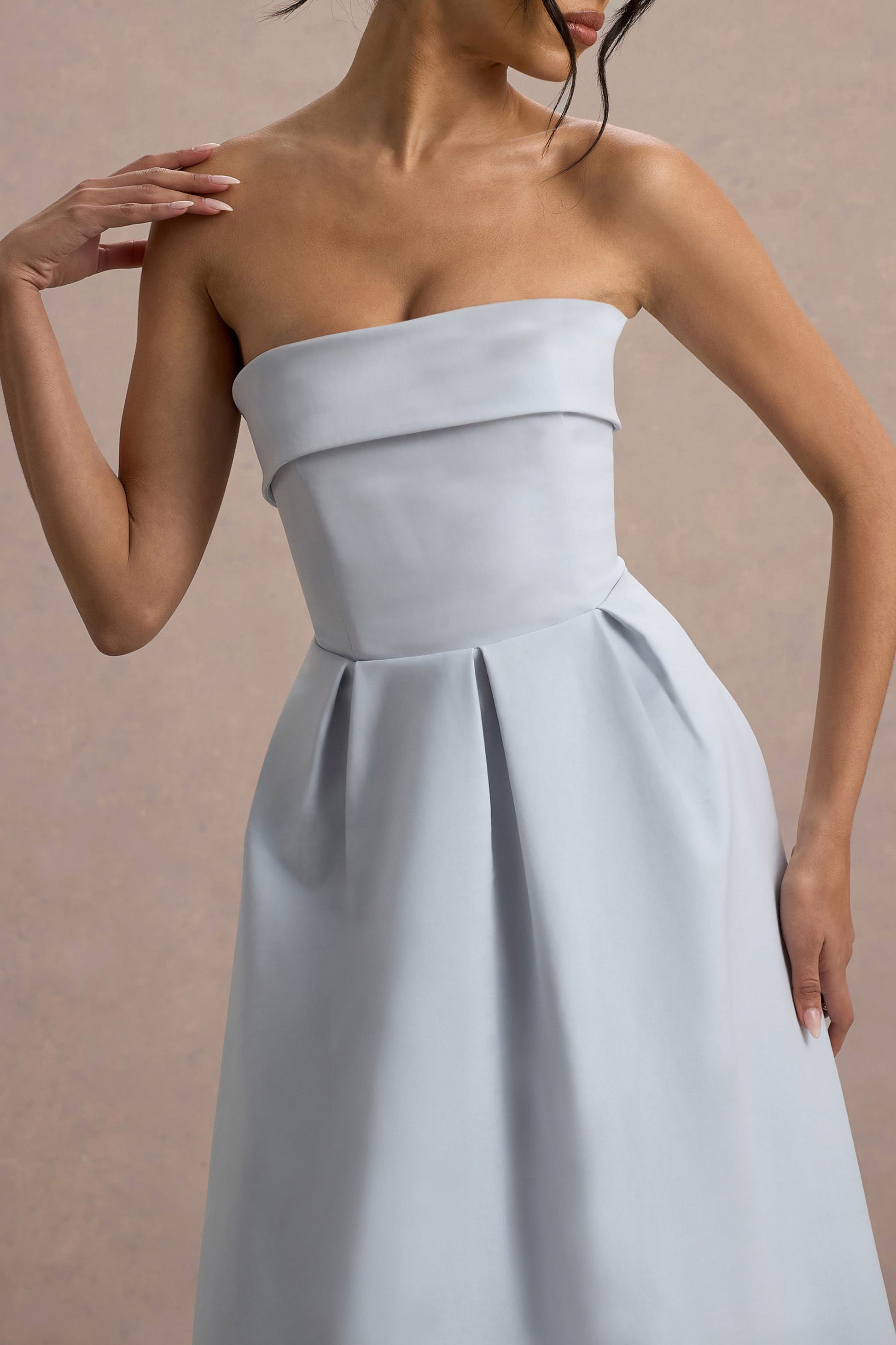 Maddalena | Powder Blue Bandeau Skater Maxi Dress