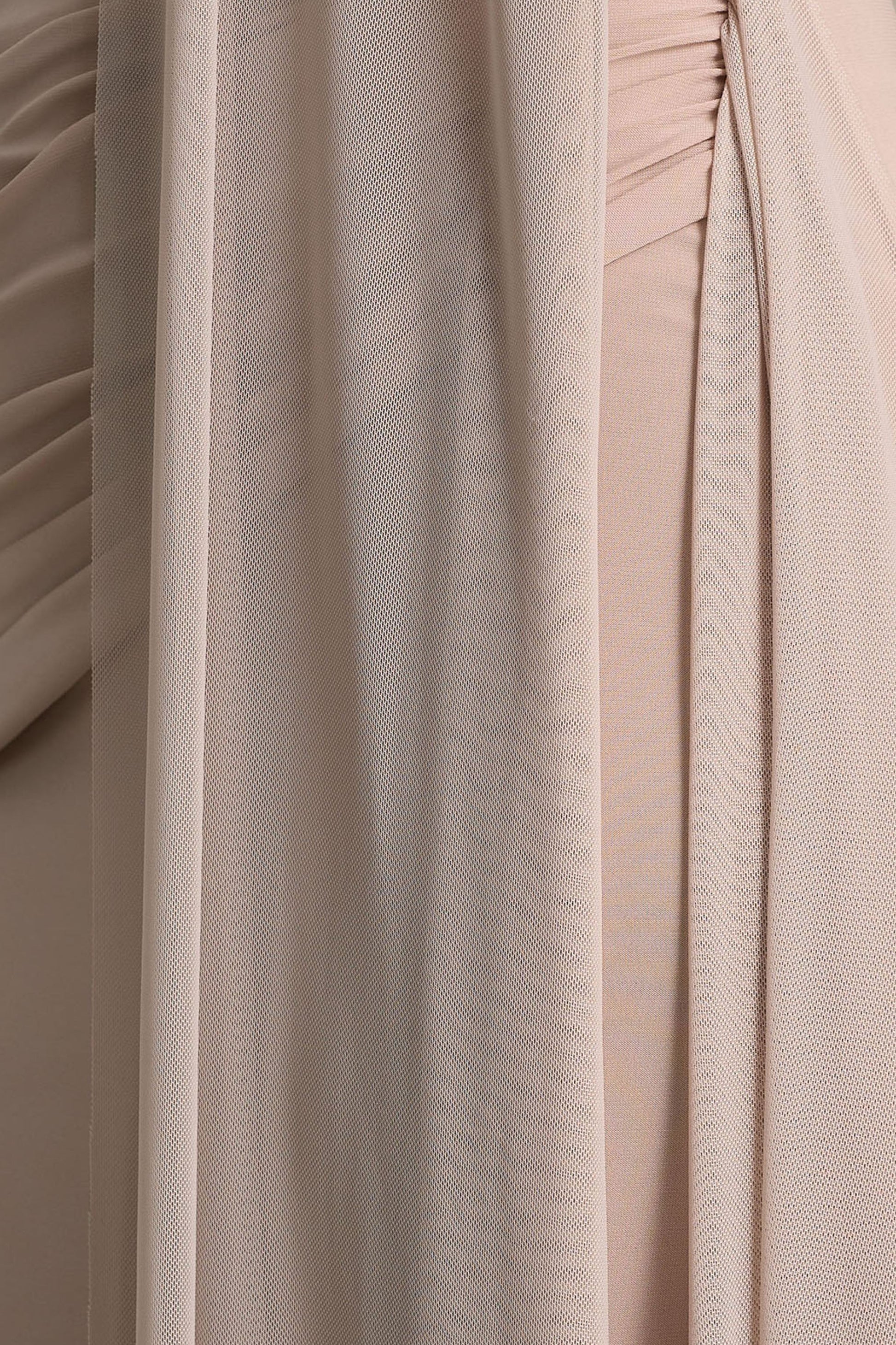 Brenda | Champagne Crew-Neck Maxi Dress With Mesh Cape And Sash