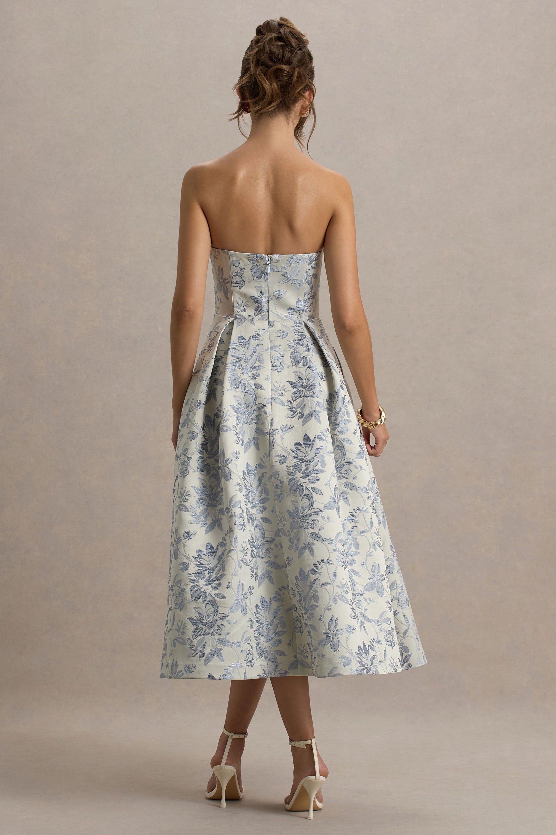 One Wish | Light Blue Jacquard Sweetheart Midi Dress