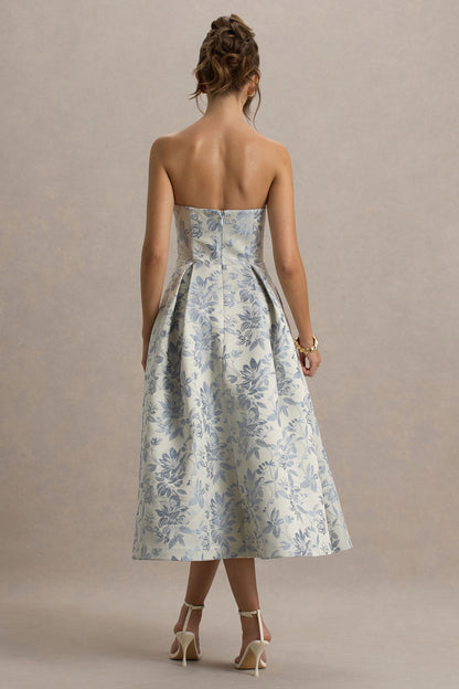 One Wish | Light Blue Jacquard Sweetheart Midi Dress
