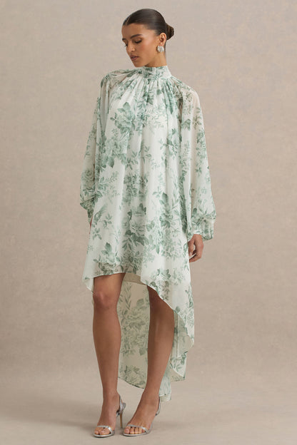 Delphia | Green Floral Print High-Neck Maxi Dress
