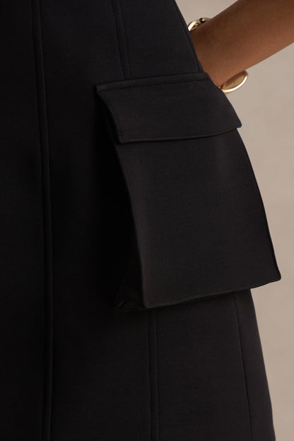 Mollie | Black Square-Neck Tailored Micro Mini Dress